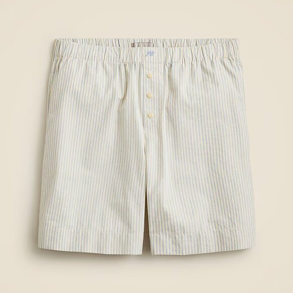 J crew Womens Cotton poplin long boxer short in stripe Medium Banana Cream Color - Picture 1 of 5